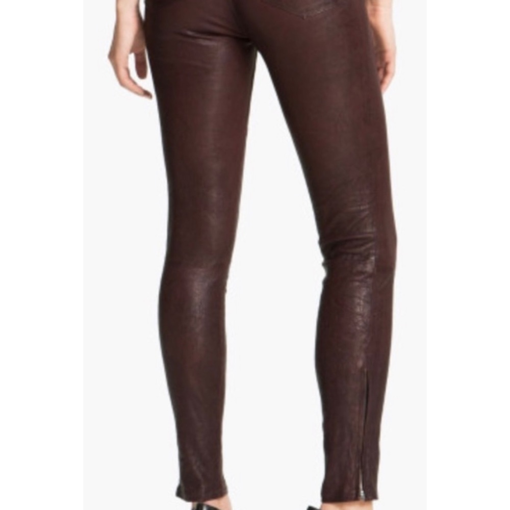 J BRAND • Burgundy Stretch Lamb Leather Skinny Ankle Zip Pants, 27 - Picture 4 of 16